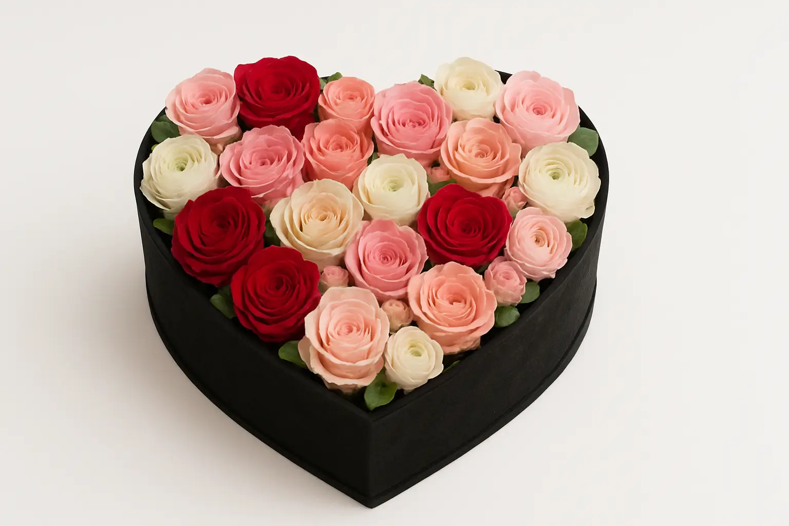 باکس گل قلبی قرمز پر از گل رز برای مناسبت عاشقانه